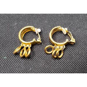 Gold-Tone Givenchy Dangle Hoop Earrings With Decorative Rings & Clip-On Backings